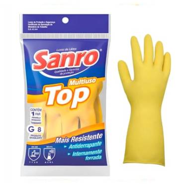 Luva de látex Sanro multiuso Amarela