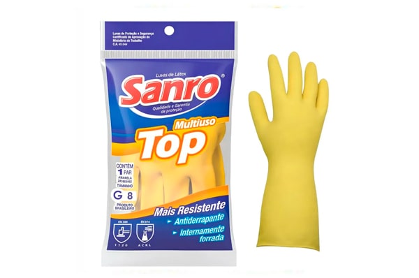 Luva de látex Sanro multiuso Amarela