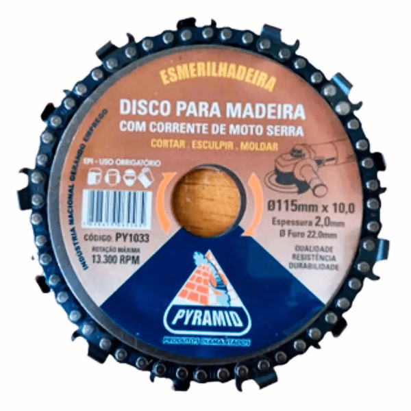 Disco para Madeira com Corrente de Motosserra – Esmerilhadeira 115mm (Modelo PY1033)