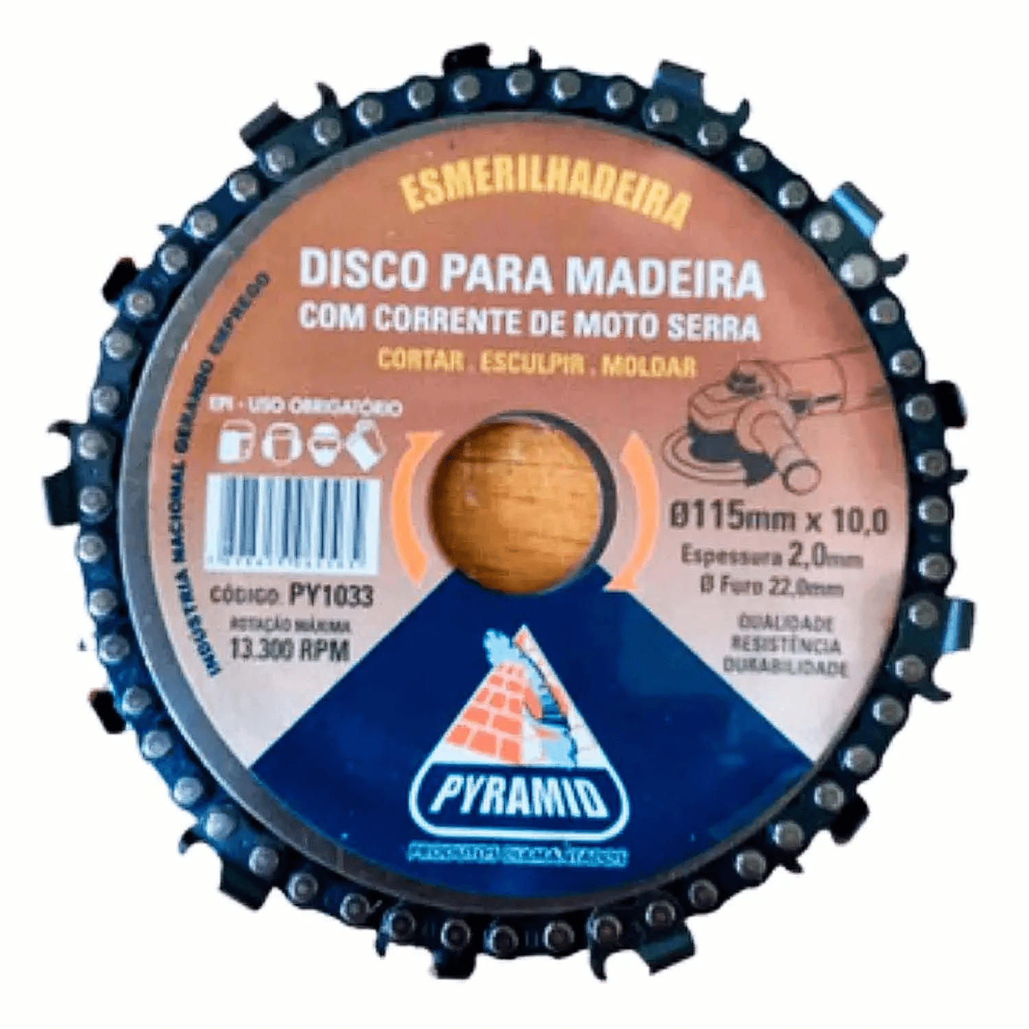Disco para Madeira com Corrente de Motosserra – Esmerilhadeira 115mm (Modelo PY1033)